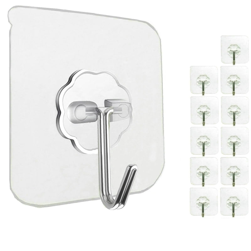 Jwxstore 12 Pack Adhesive Wall Hooks 33LB Heavy Duty No Drill Transparent Waterproof Hooks for Bathroom Kitchen Towel Coat Office Home Outdoor