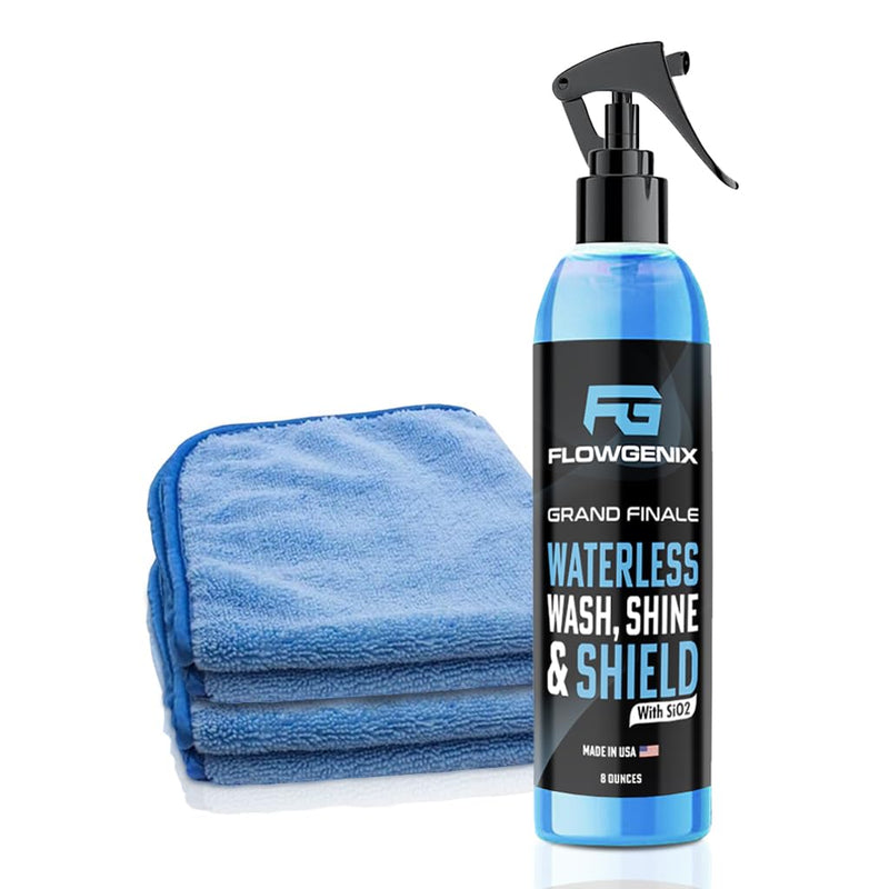 Flowgenix⢠Waterless Car Wash Spray - Grand Finale - Motorcycle Cleaner & Car Wax Polish (8 oz) - Ceramic Coating - Incl. 2 Microfiber Towels -