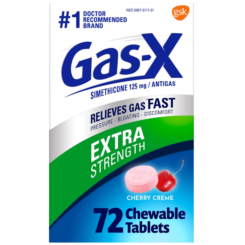 Gas-X Extra Strength Chewable Gas Relief Tablets with Simethicone 125 mg for Bloating Relief, Cherry - 72 Count 72 Count (Pack of 1)