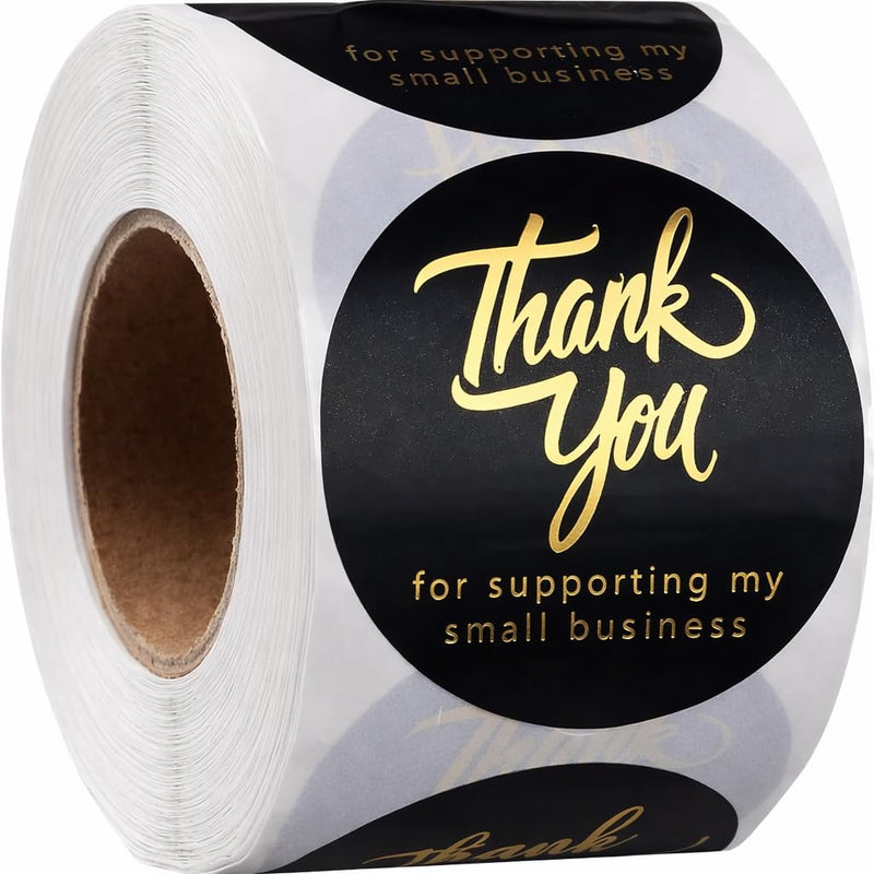 500 Pcs 2 Inch Thank You Stickers for Small Business â Black Waterproof Self-Adhesive Labels with 4 Elegant Designs â Durable Envelope Seals for