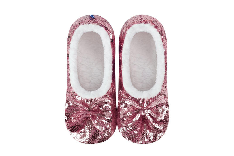 Snoozies Ballerina Bling Metallic Shine Slippers | Sequin House Shoes for Women | Slipper Socks with Grippers | Cute Indoor Footwear Medium Pink