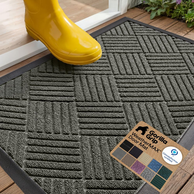 GORILLA GRIP 100% Waterproof All-Season WeatherMAX Doormat US Designed Natural Rubber, Stain Fade Resistant, Low Profile Indoor Outdoor Door Mats,