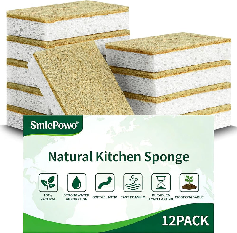 Natural Kitchen Sponge Compostable Kitchen Sponges Cellulose and Coconut Scrubber Abrasive Scrubbing Pads Smilepowo Environmentally Friendly