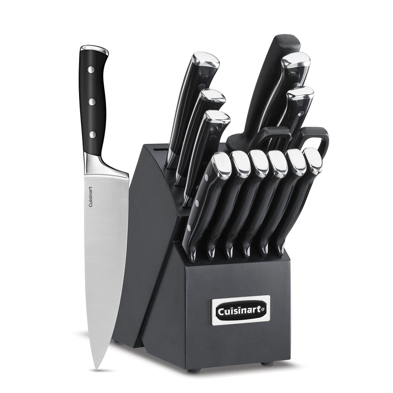 Cuisinart 15-Piece Knife Set with Block, High Carbon Stainless Steel, Forged Triple Rivet (Black/Black)