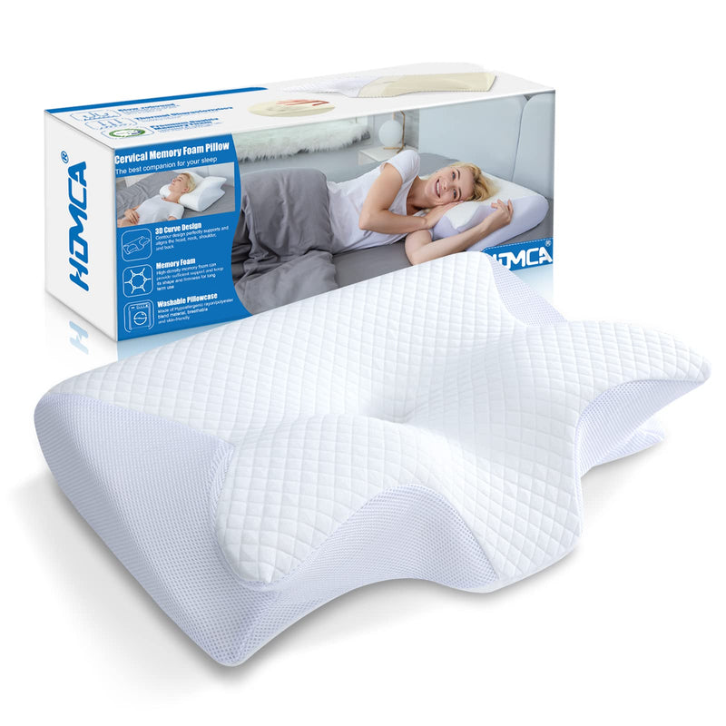 HOMCA Memory Foam Cervical Pillow, 2 in 1 Ergonomic Contour Orthopedic Pillow for Neck Pain, Contoured Support Pillows for Side Back Stomach Sleepers