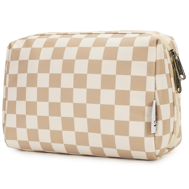 Narwey Makeup Bag Travel Toiletry Bag, Cosmetic Bag for Women Girls YB-Light Checkerboard Large