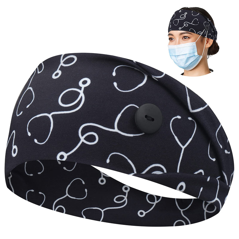 ABAMERICA Headbands with Button for Mask, Wide Nurses Headbands Non Slip Elastic Ear Protection for Women Men Doctors Sweatband Headband A-74