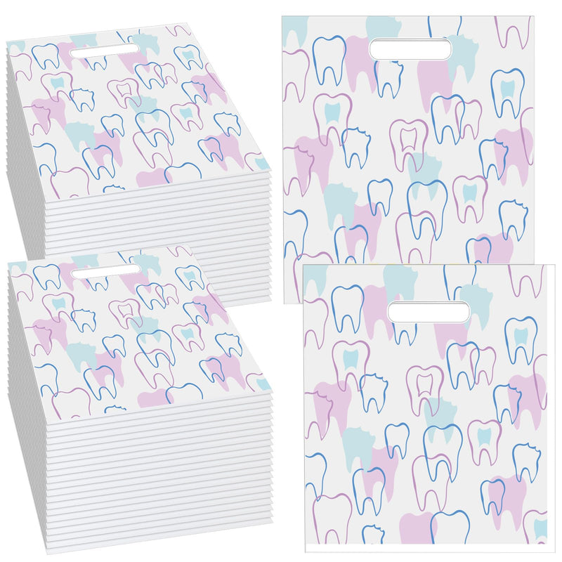 Aliceset 300 Pcs Tooth Merchandise Bags with Handles Plastic Dental Bags for Patients Dental Gifts Bulk for Dentist Office Goodie Packaging