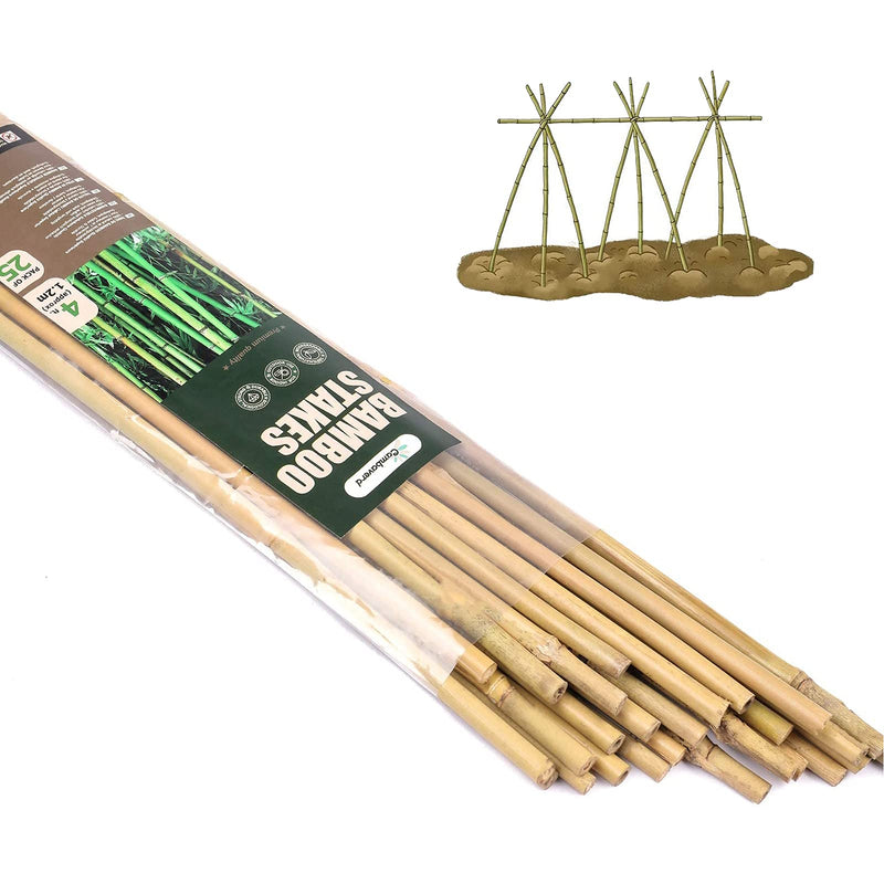 Cambaverd Bamboo Stakes 4ft Natural Plant Stakes for Tomatoes, Beans, Climbing Plants Support - 25 Pack Bamboo Sticks for Plants 4 FT-25PACK