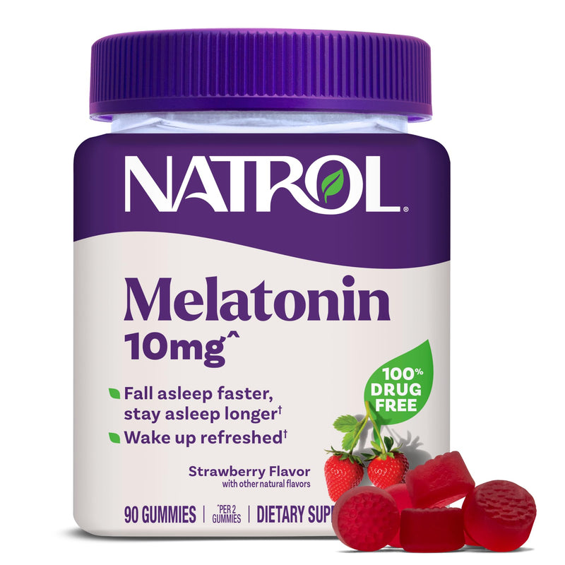 Natrol Melatonin 10 mg Gummies, Sleep Support for Adults, 90 Gummies Strawberry 90 Count (Pack of 1)