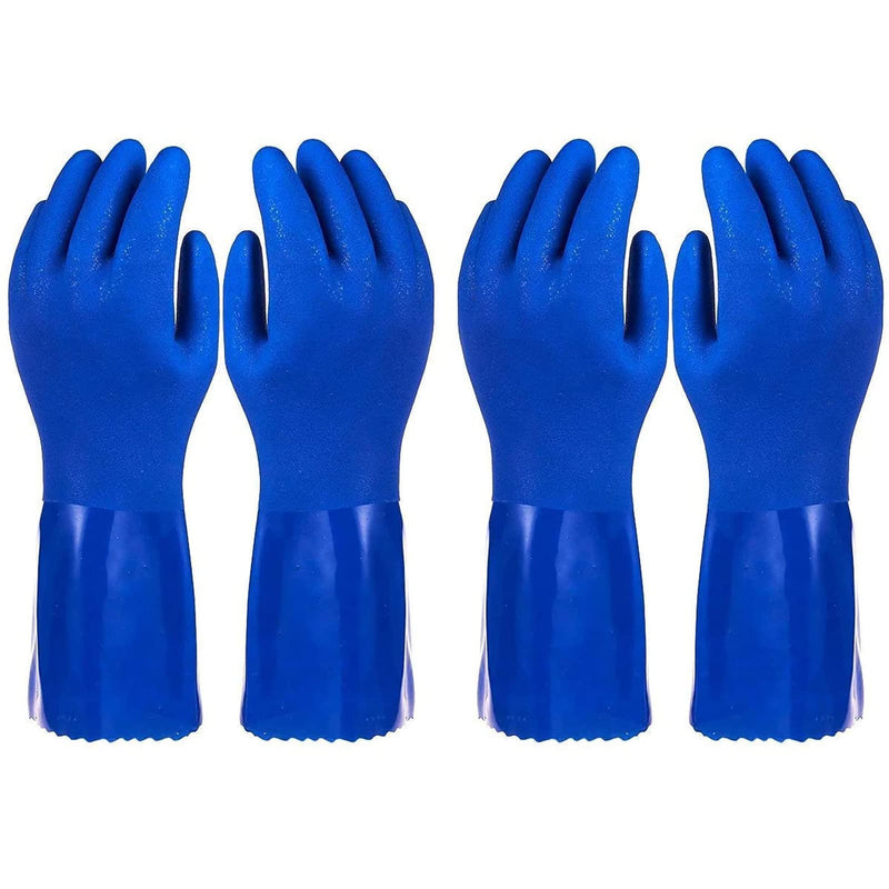 2 Pairs Rubber Household Cleaning Gloves for Kitchen Dishwashing, Cotton Lined (Blue) Large (Pack of 2)