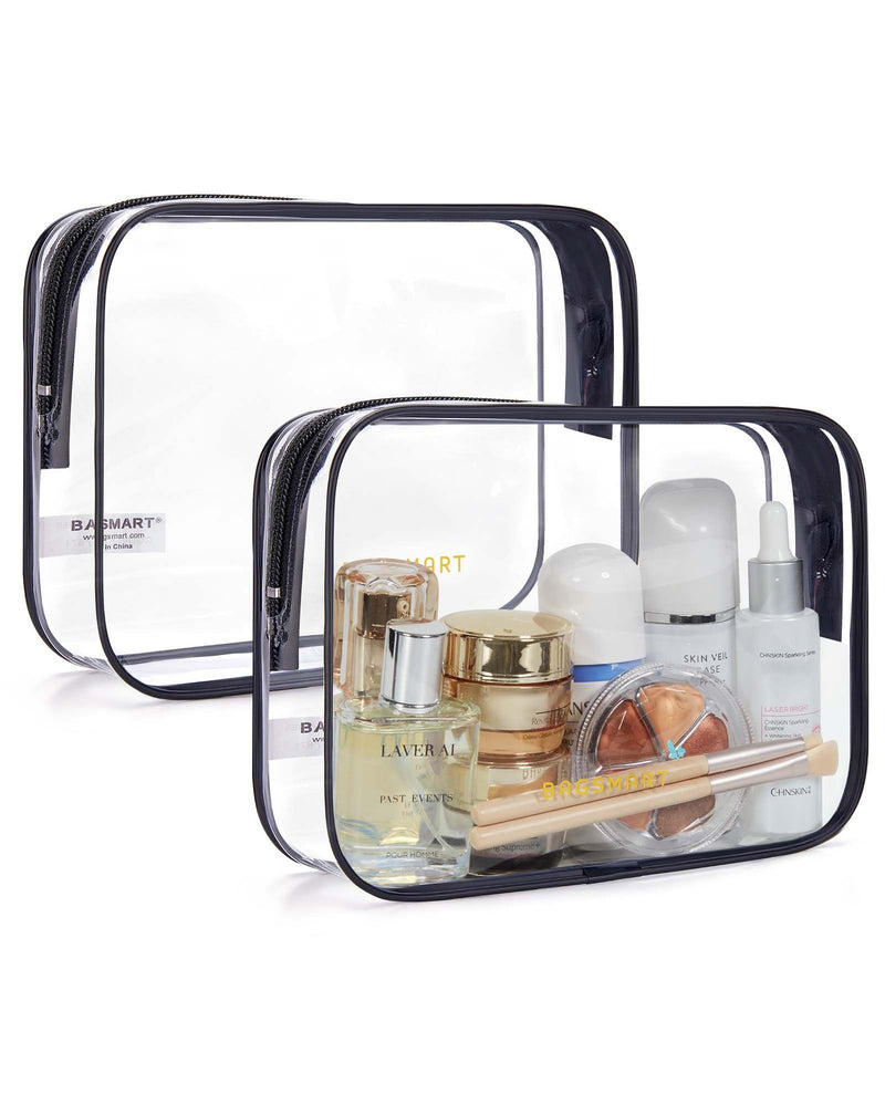 BAGSMART Clear Toiletry Bag 2-Pack TSA Approved Water-Repellent, Black | Carry on Travel Accessories Bag, Airport Airline Quart Size Bags for