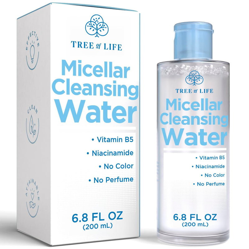 Tree of Life Beauty Micellar Cleansing Water (6.8Fl Oz) - Micellar Water Makeup Remover with Niacinamide, Vitamin B5, Glycerin - Eye Makeup