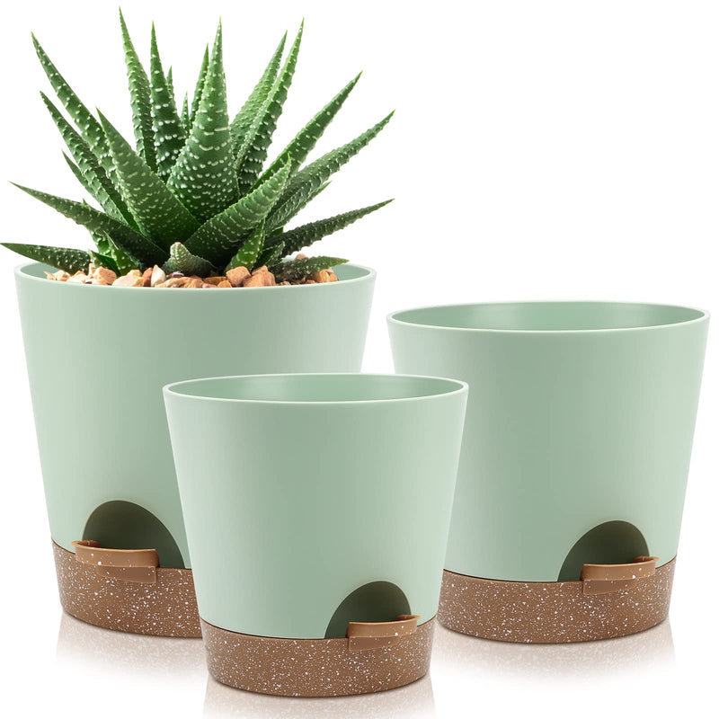 YNNICO Indoor Self Watering Planters with Drainage Holes and Saucers, 9,8, 7.5 Inches, Green, 3 Pots (Springgreen) 9+8+7.5 inch Springgreen