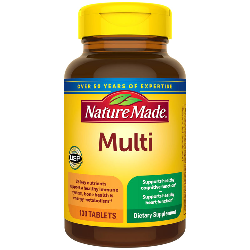 Nature Made Multivitamin Tablets with Iron, Multivitamin for Women and Men for Daily Nutritional Support, 130 Tablets, 130 Day Supply (Packaging