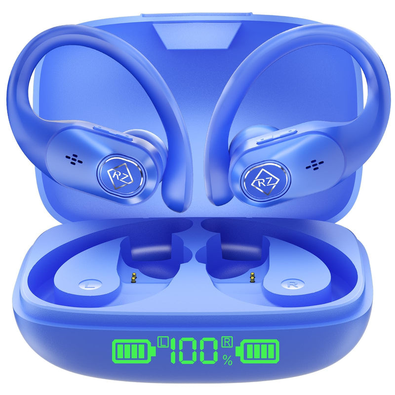 Wireless Earbuds Bluetooth Headphones 96H Playtime LED Display Waterproof Built in Mic Deep Bass Sound Secure Over Ear buds Earhooks for iPhone