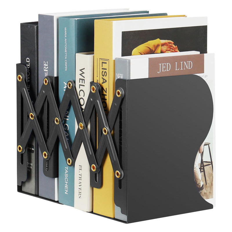 Olebes Adjustable Book Ends, Metal Non Skid Expandable Bookcase Bookend Stand Holder Book Storage Rack, Heavy Duty bookends for Shelf, Office