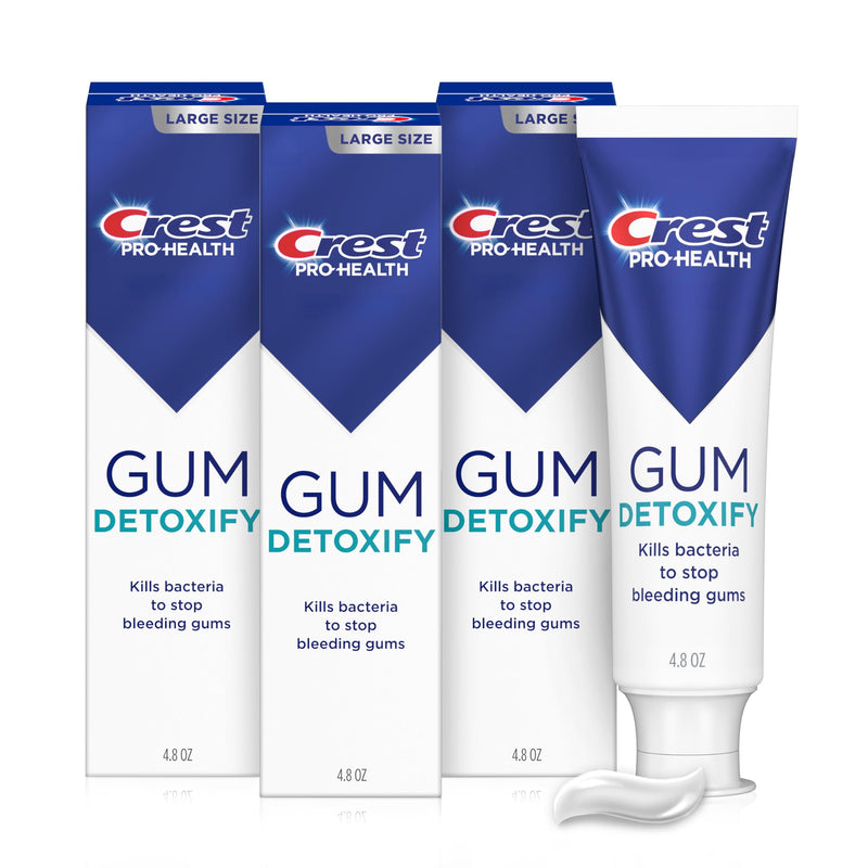 Crest Pro-Health Gum Detoxify Antibacterial Fluoride Toothpaste, 4.8 oz 3 Pack, Enamel and Gum Repair, Cavity Protection, Deep Clean, Plaque