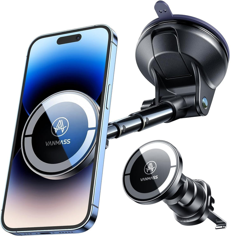 【Military-Grade】VANMASS for MagSafe Car Mount【Upgraded Strongest Magnetic&Suction】Phone Holder Cell Stand for Dashboard Windshield Vent, Tesla