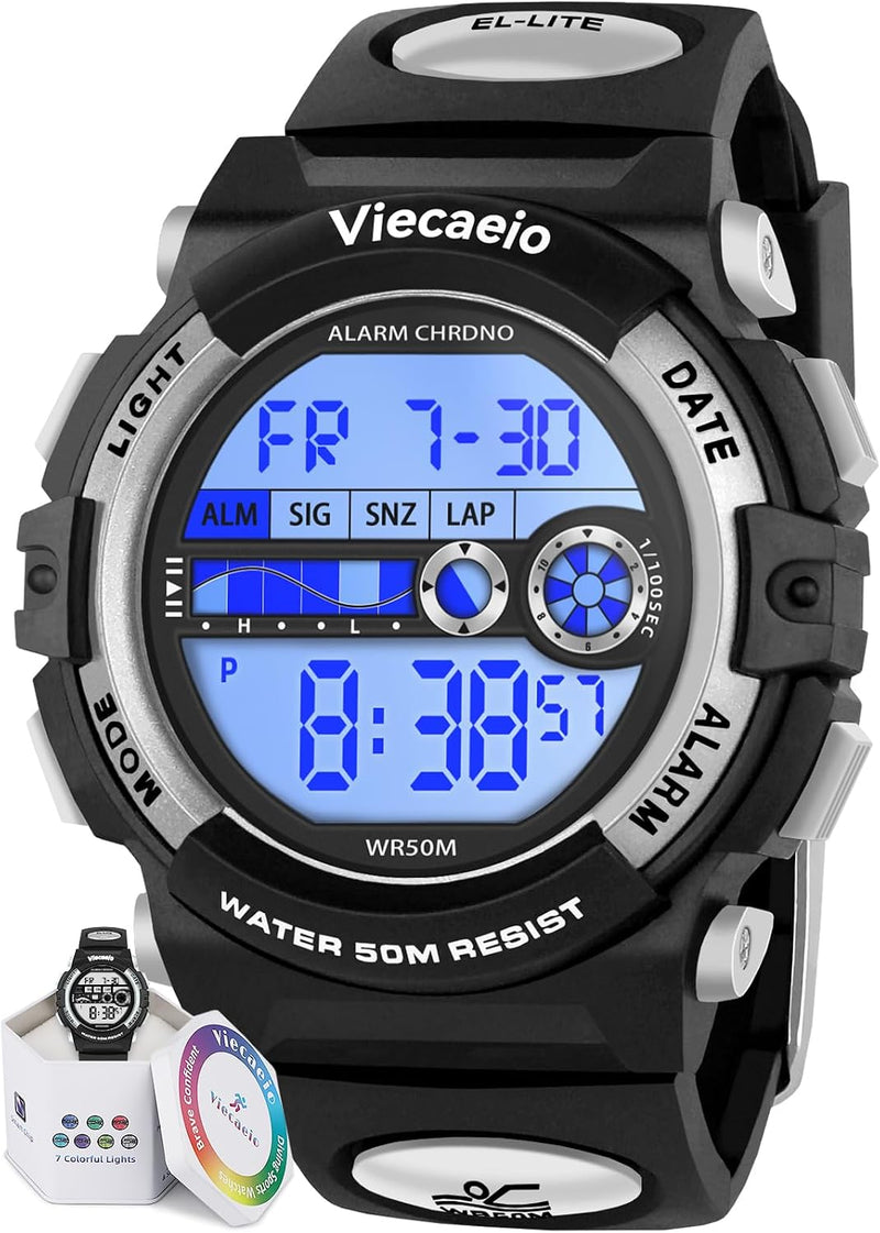 Kids Digital Watch for Boys Girls, Waterproof LED Colorful Lights Sports Watch Suitable for 5-17 Years Old Teenagers (With Gift Box)