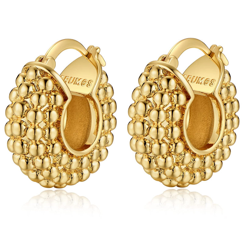FRUMOS 18K Gold Plated Chunky Hoop Earrings for Women Fashion Thick Gold Hoops Set Jewelry for Birthday Christmas Gifts Gold Mulberry Shape Hoop