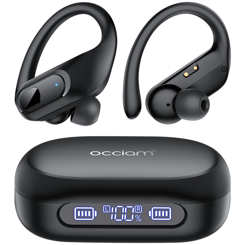 occiam Wireless Earbuds Bluetooth Headphones Ear Buds 96Hrs Playback Sport Over-Ear Waterproof Wireless Headphones Earphones with Earhooks ENC