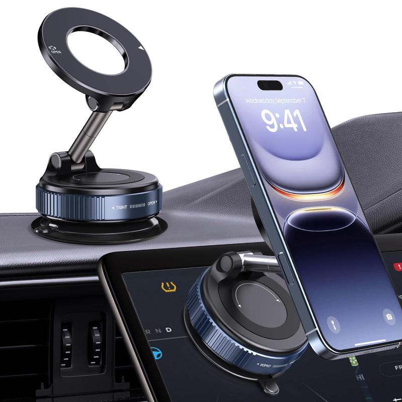 360° Rotatable Vacuum Magnetic Phone Holder, Foldable and Retractable Suction Cup Car Phone Mount for Car/Gym/Mirror/Smooth Surface, Compatible