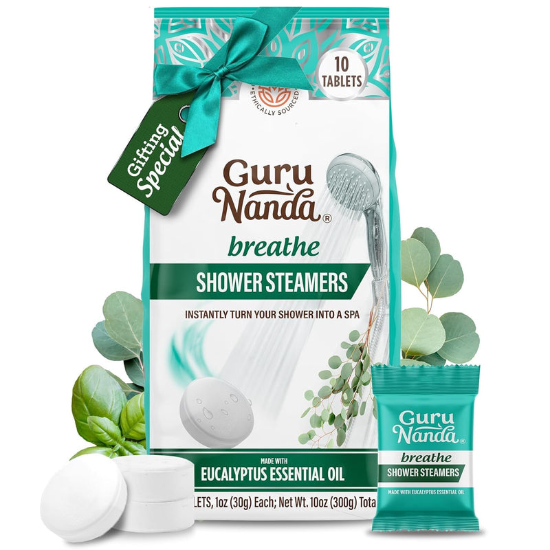 GuruNanda Breathe Shower Steamers for Aromatherapy 10 Pack, Relaxation Gifts for Women & Men with Essential Oils, Stress & Congestion Relief, Self