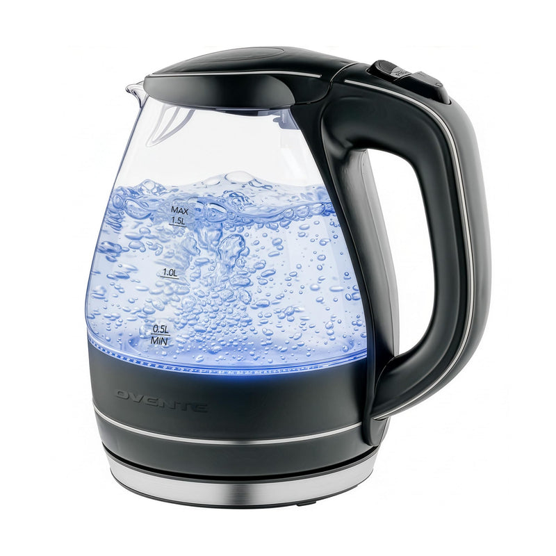 OVENTE Electric Kettle, 1.5L Borosilicate Glass Countertop Water Heater and Boiler for Coffee or Tea, BPA-Free, Auto Shut-Off, Boil-Dry