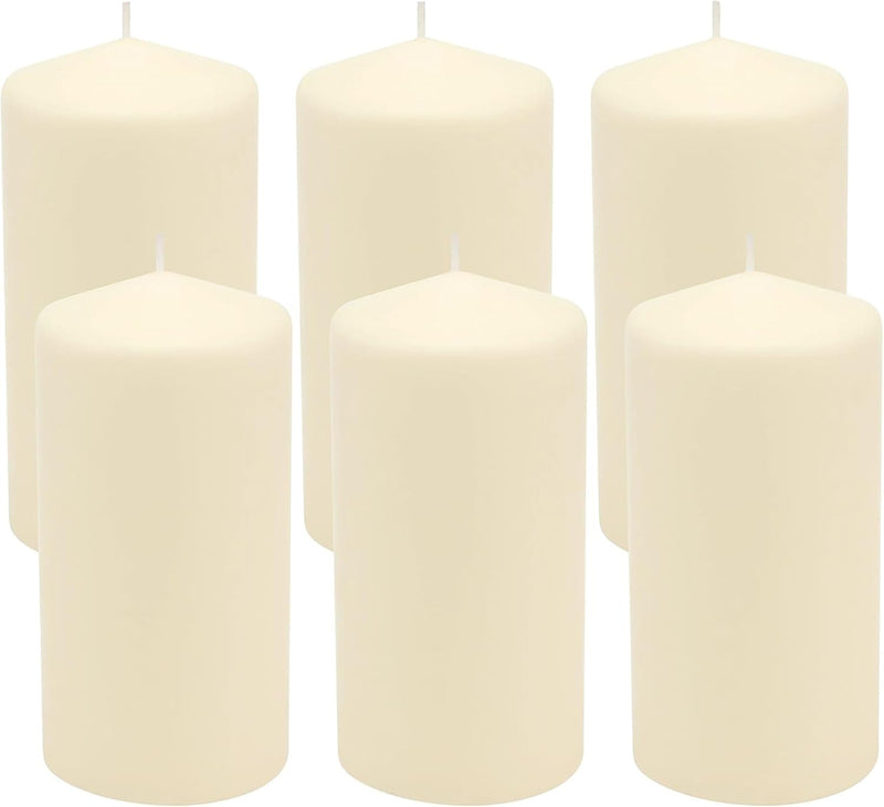 Stonebriar 6 Pack Tall 3 X 6 Inch 65 Hour Long Burning Unscented Ivory Wax Pillar Candles