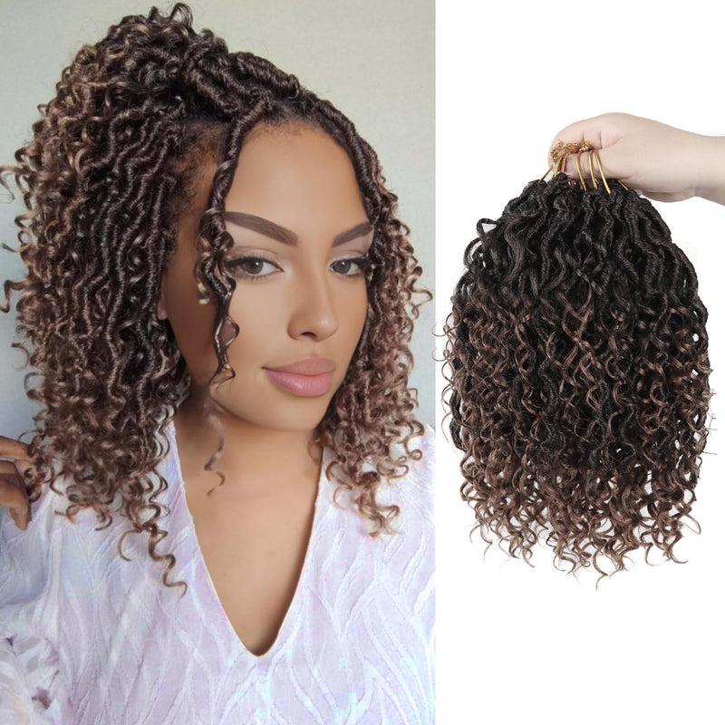 Vemet Goddess Locs Crochet Hair,8 Inch 9 Packs Faux Locs Synthetic Crochet Hair, Boho Style Pre looped crochet with Curly Ends 8 Inch(Pack of 9) T30