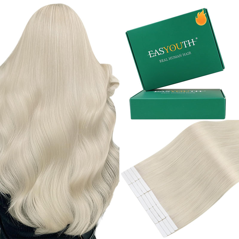 Easyouth Blonde Tape in Hair Extensions Human Hair White Blonde Human Hair Extensions Tape in 20pcs 14 Inch Softness Hair Extension Tapes in for