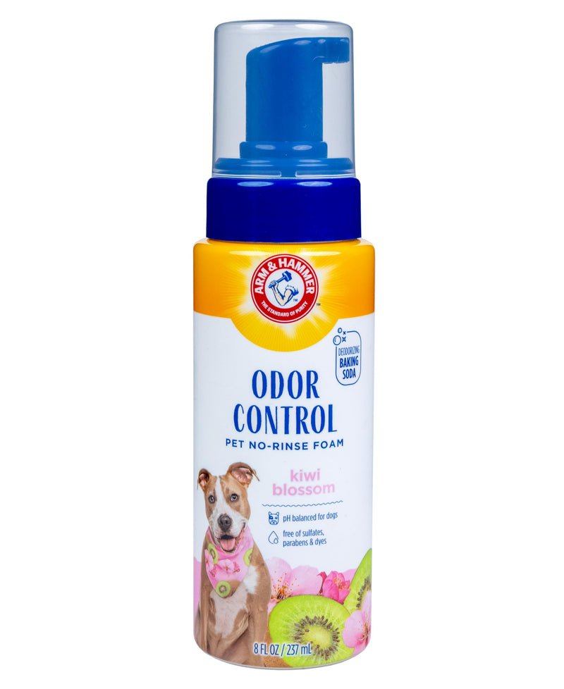 Arm & Hammer for Pets Odor Control No-Rinse Foam Dogs Kiwi Blossom Scent Waterless Baking Soda Deodorizer pH Balanced 8 FL OZ Sulfate-Free Odor