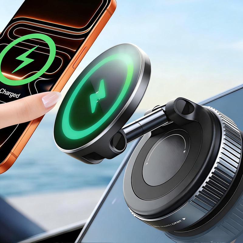 2026 Upgraded for Magsafe Car Mount Charger, 15W Fast Wireless Charging Suction Cup Phone Mount, Magnetic Phone Holder for Dashboard/Windshield,