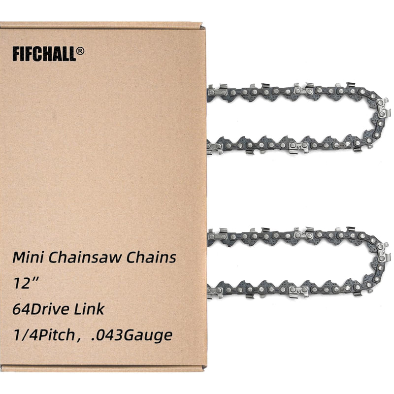 2 Pack 12 Inch Chainsaw Chain 1/4"LP Pitch .043" Gauge 64 Drive Links, Replacement Pole Saw Chain 12 inch Chainsaw Chains Fits for Stihl MSA120