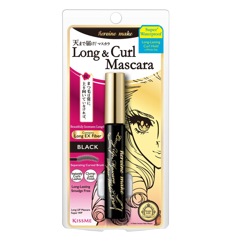 HEROINE MAKE by KISSME Long & Curl up Waterproof Mascara Black, Lengthening & Volume Fiber Tubing Mascara Makeup, WP 01