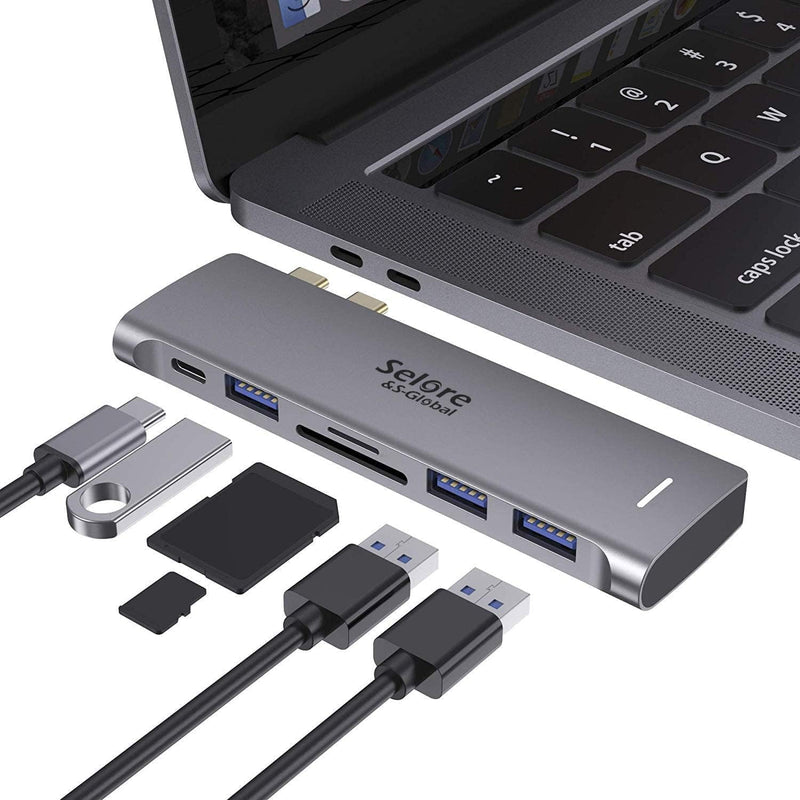 USB C Adapter for MacBook Pro/Air M1 M2 M3 2021 2020 2019 13" 15" 16" Grey 6-in-2