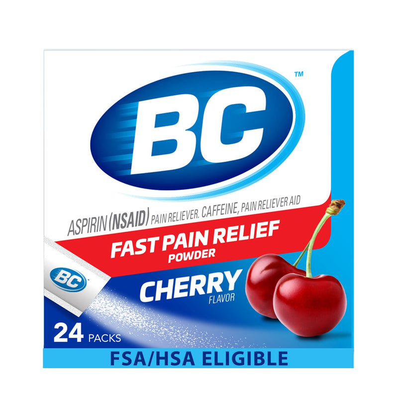 BC Powder Pain Reliever, Cherry Flavor Aspirin Dissolve Packs, 24 Count Powder Packets 24 Count (Pack of 1) Cherry Powder