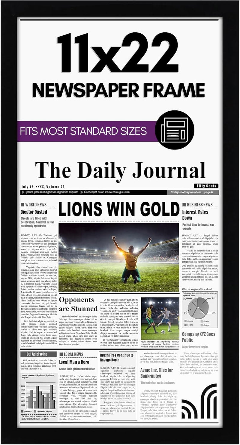 Americanflat 11x22 Newspaper Frame with Polished Plexiglass - Display for Assorted Media Articles - Signature Collection - Modern Picture Frame