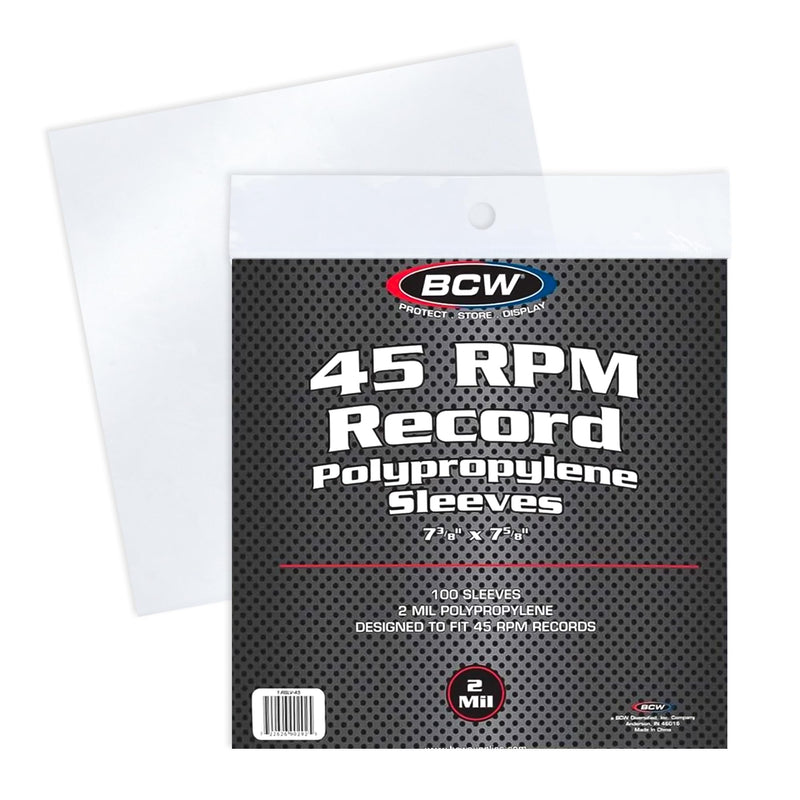 BCW 45 RPM Record Sleeves - 100 Count | Fits Standard 7 Inch Single 45s | Snug-Fit 2 Mil Polypropylene Outer Sleeves | Archival Plastic Covers for