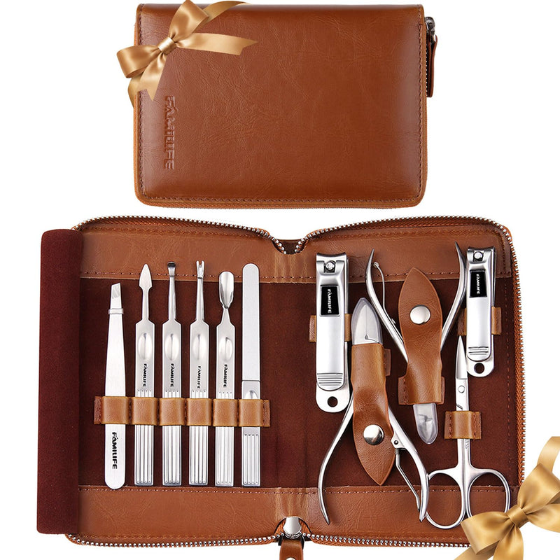 FAMILIFE Manicure Set, 11 in 1 Professional Manicure Kit Nail Clippers Set, Stainless Steel Pedicure Tools Toe Nail Kit, Men Grooming Tool with