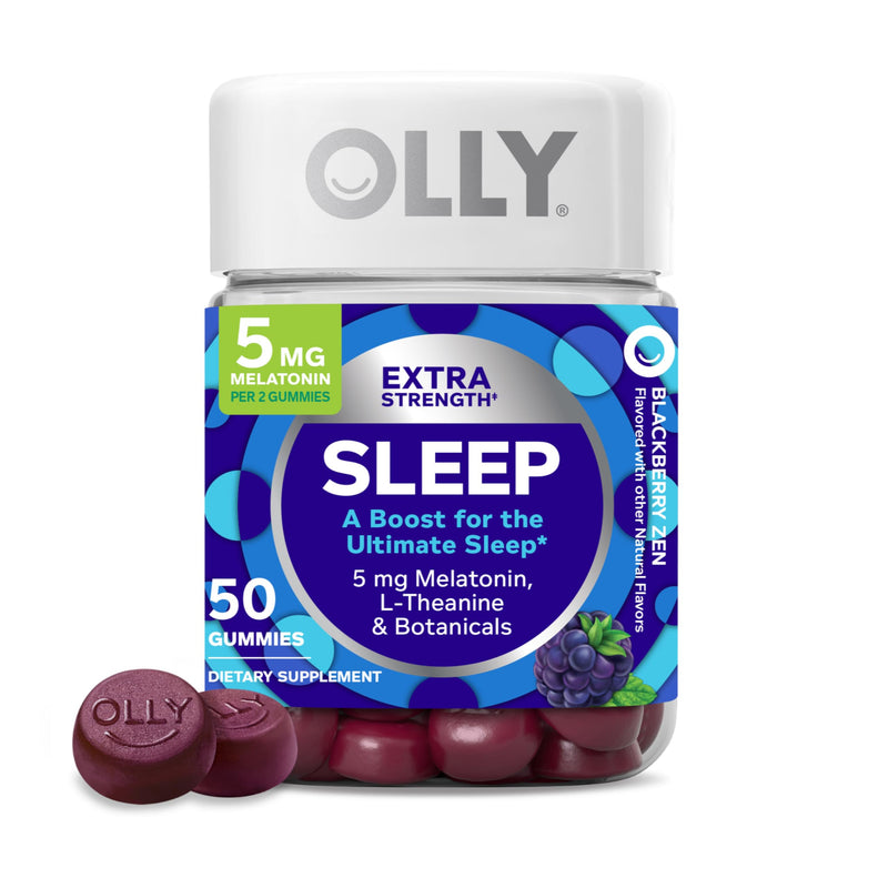 OLLY Extra Strength Sleep Gummy, 5 Mg Melatonin, L-Theanine, Chamomile, Lemon Balm, Sleep Aid, Blackberry - 50 Count