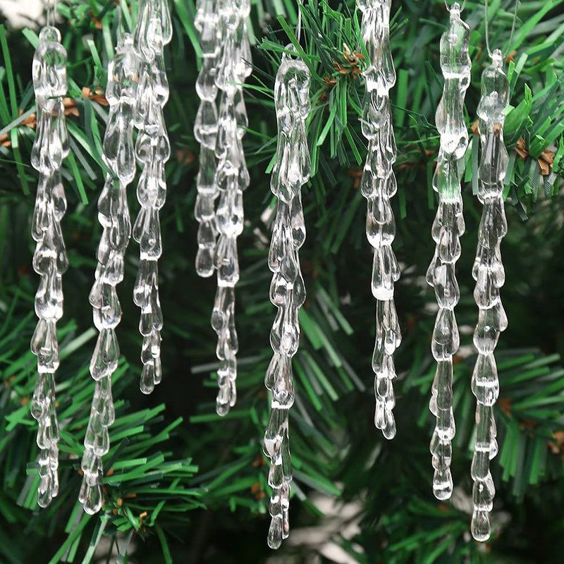 Icicle Ornaments 25 Pcs Icicles Pendant Set Christmas Decoration Acrylic Clear Icicles with Approx 11 Yard Cord for Christmas Tree Decoration