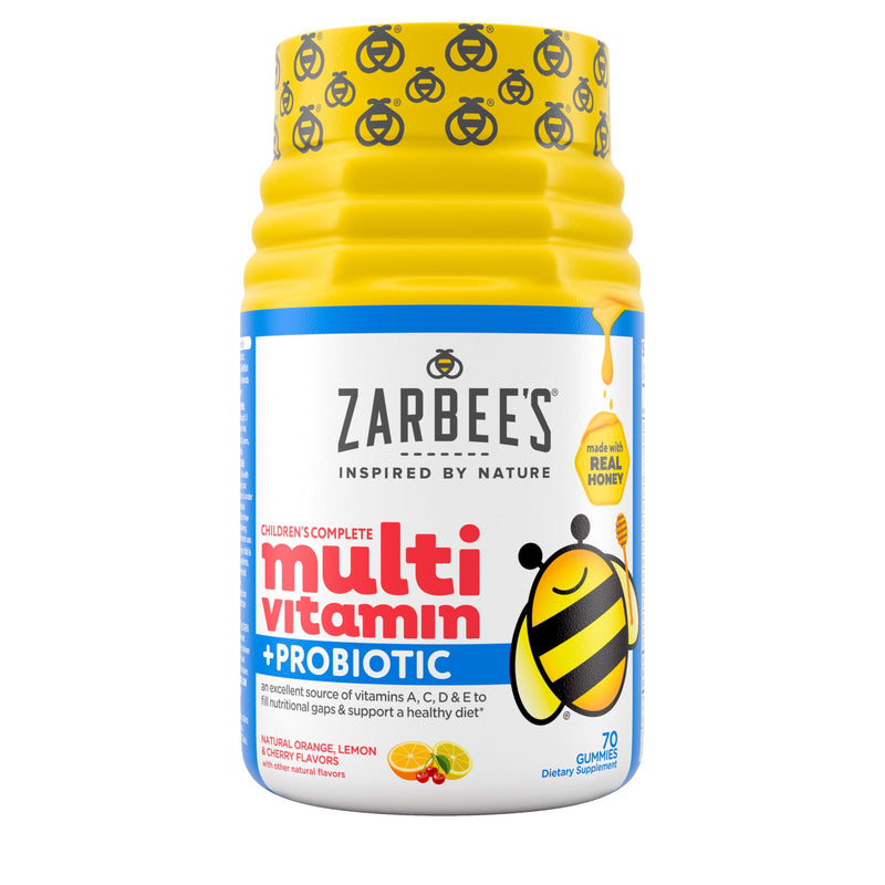 Zarbee'S Kid'S Complete Daily Multivitamin + Probiotic Gummies with Vitamins a B C D E & Zinc for Digestive Health Easy to Chew, Natural Fruit 70