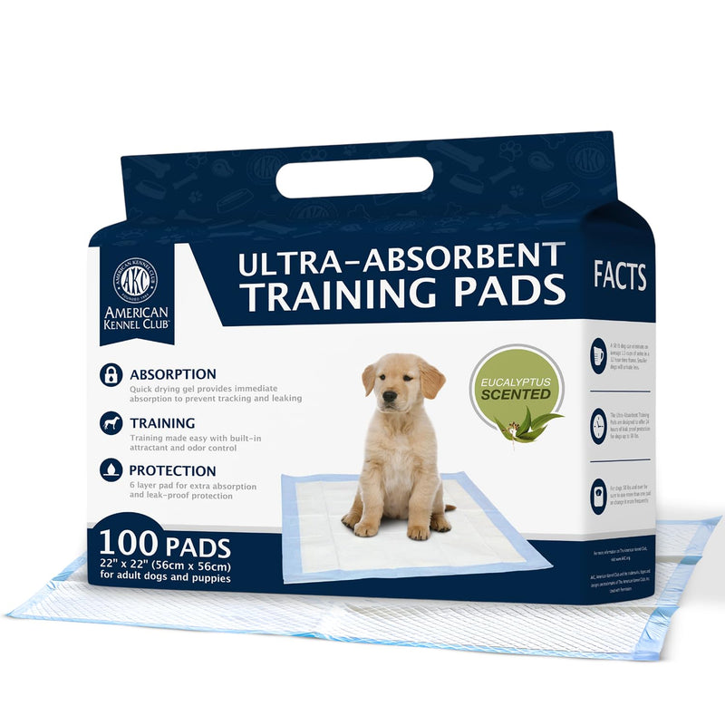 AMERICAN KENNEL CLUB AKC62975 6-Layer Leak-Proof Puppy Training Pads - 22X22 Inches, Green, Synthetic, Disposable-Pet-Training-Pads, Pack of 100