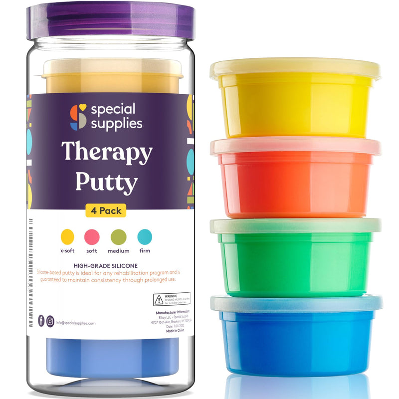 Special Supplies Therapy Putty for Teens and Adults - Resistive Hand Exercise Stress Relief Therapy Putty Kit, Set of 4 Strengths, Three Ounces of