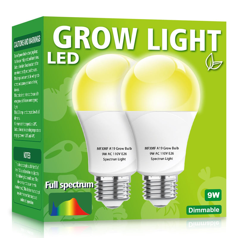 2 Pack LED Grow Light Bulbs A19 Bulb, Full Spectrum Plant Light Bulb, 9W E26 Grow Bulb Replace up to 80W, Grow Light for Indoor Plants, Flowers,