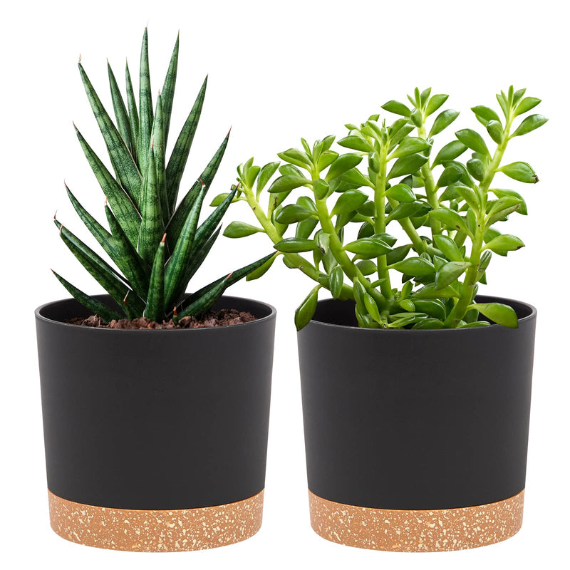 QCQHDU 5 inch Plant Pot, 2 Pack Planters for Indoor Plants with Drainage Holes & Saucer, Outdoor Flower Pots Home Garden Modern Decor Dark Grey 5 inch