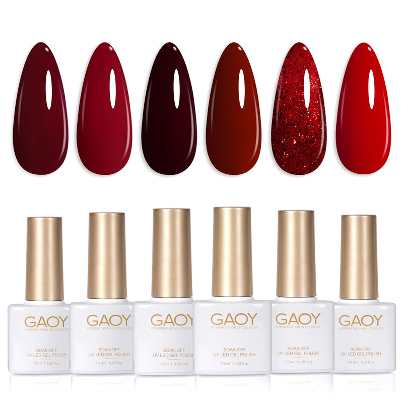 GAOY Burgundy Red Gel Nail Polish Set, Dark Cherry Wine Red Colors | Pigmented, Opaque, Long Lasting, Easy to Apply, Christmas Holiday, Salon