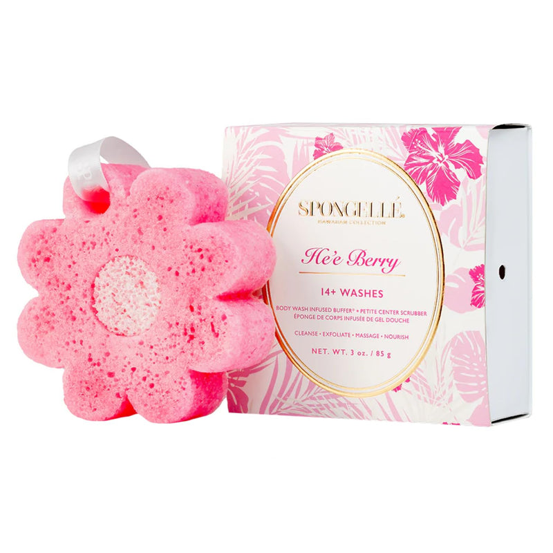 Spongellé He'E Berry Hawaiian Buffer | Body Wash Infused Sponge with Awapuhi & Kukui Nut Oil | Exfoliates & Hydrates | 14+ Uses